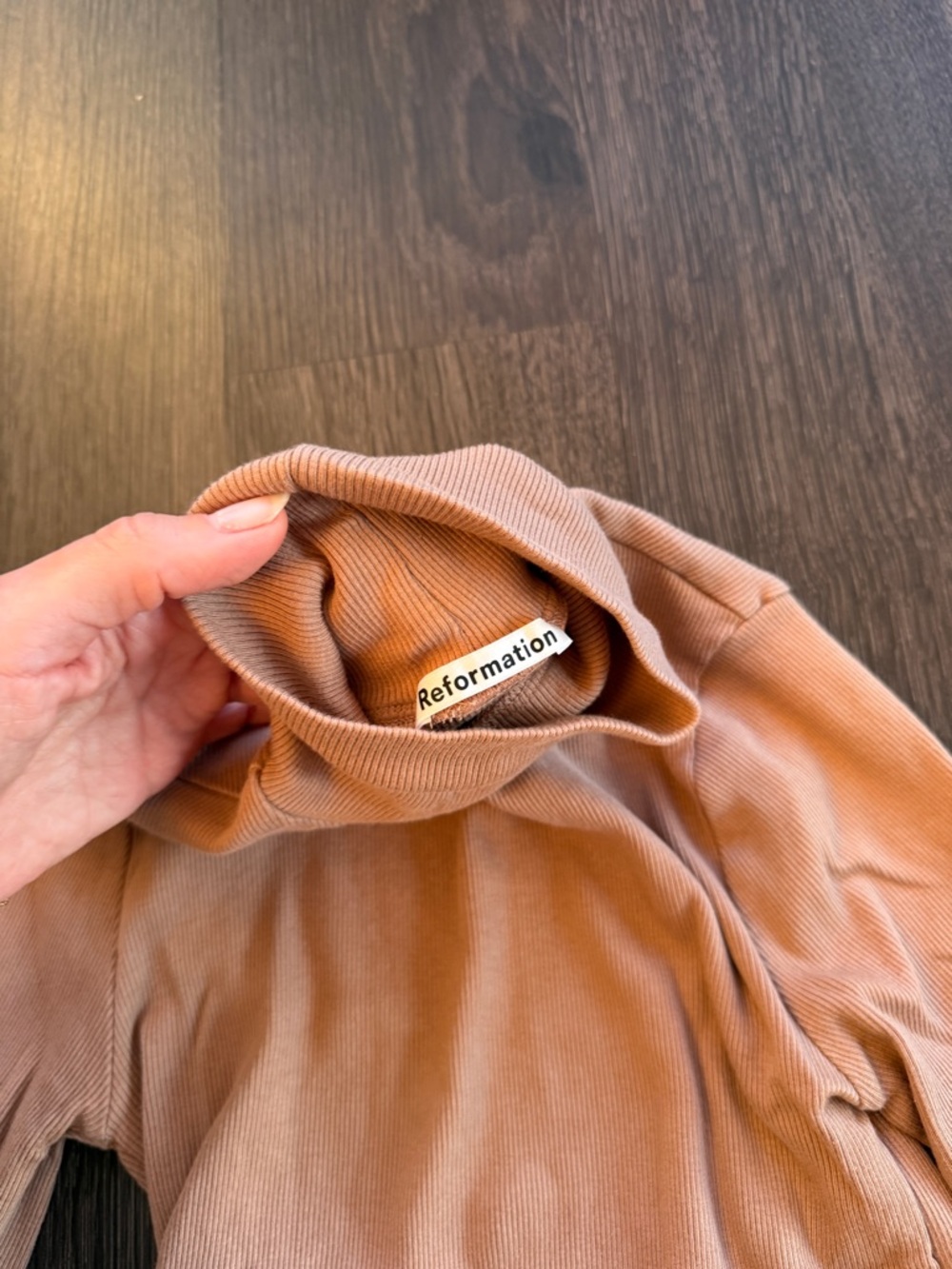 Reformation TAN Ribbed Turtleneck Sweater - Picture 3 of 3